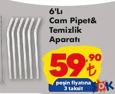 6'LI CAM PİPET VE TEMİZLİK APARATI fiyat ve kampanya bilgisi
